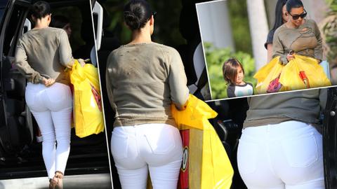 Big Booty Beauty! Kim Kardashian Shows Off Rear In Tight White Jeans