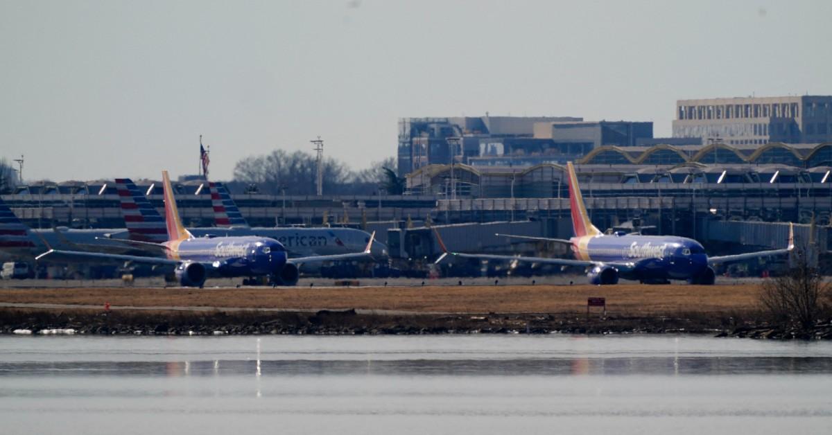 Composite photo of commercial airplanes.