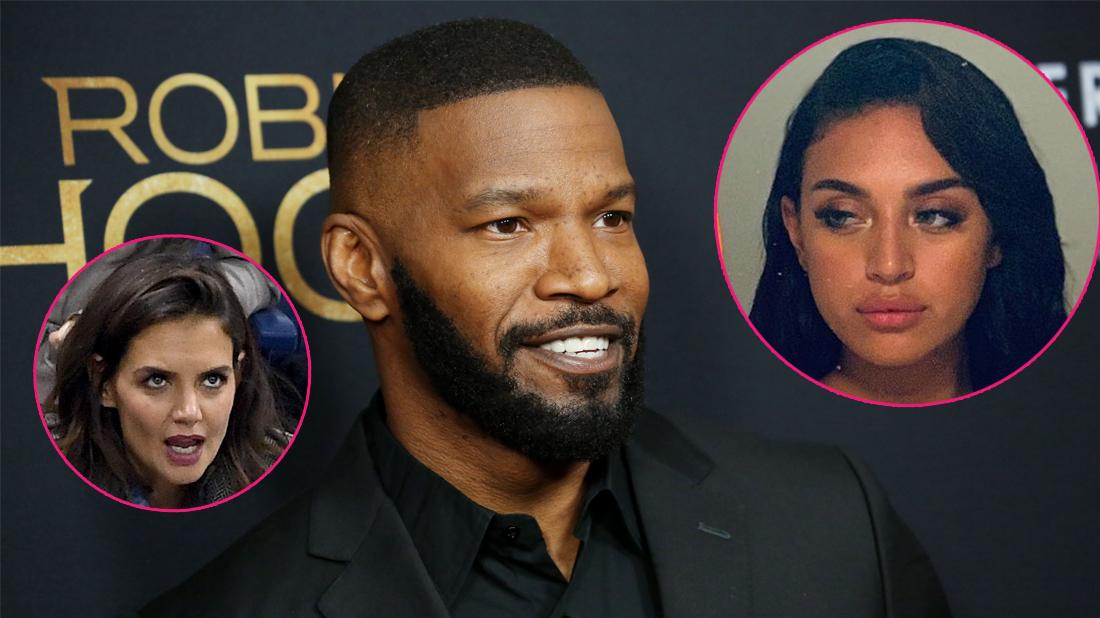 Main, Jamie Foxx smiles as he attends the Robin Hood premiere. Inset left, Katie Holmes. Inset right, Sela Vave.