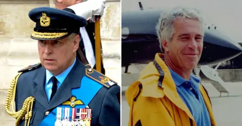 Split photos of Andrew Windsor and Jeffrey Epstein