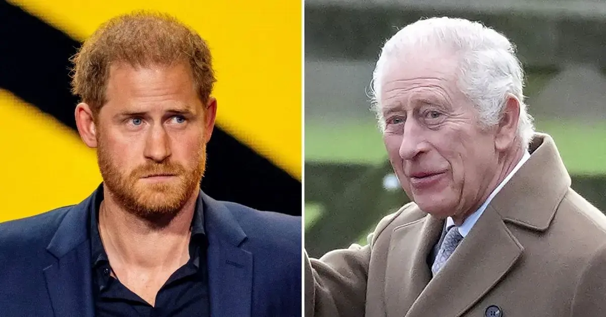 Composite image of Prince Harry and King Charles III