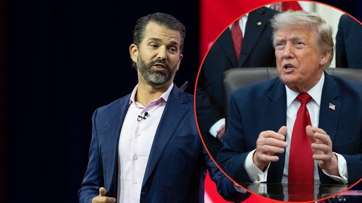 A photo of Donald Trump Jr. alongside a photo of Donald Trump