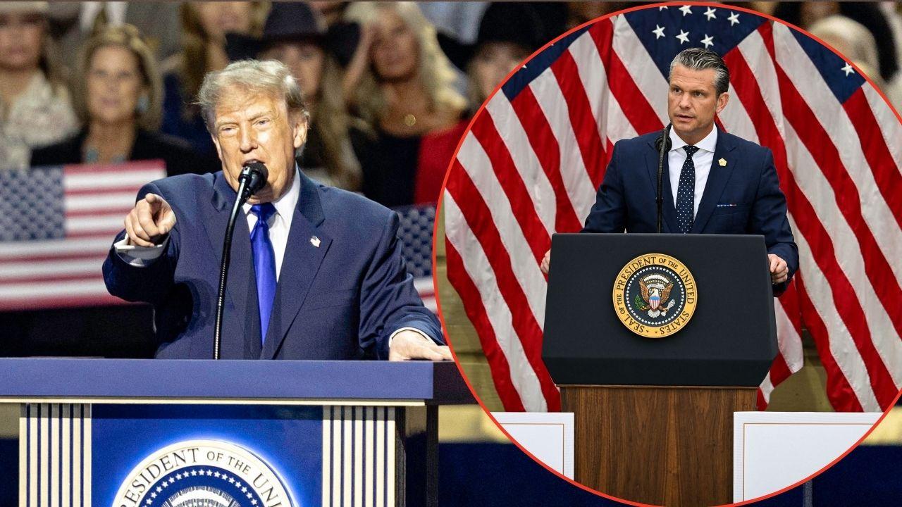 Split image of Donald Trump and Pete Hegseth