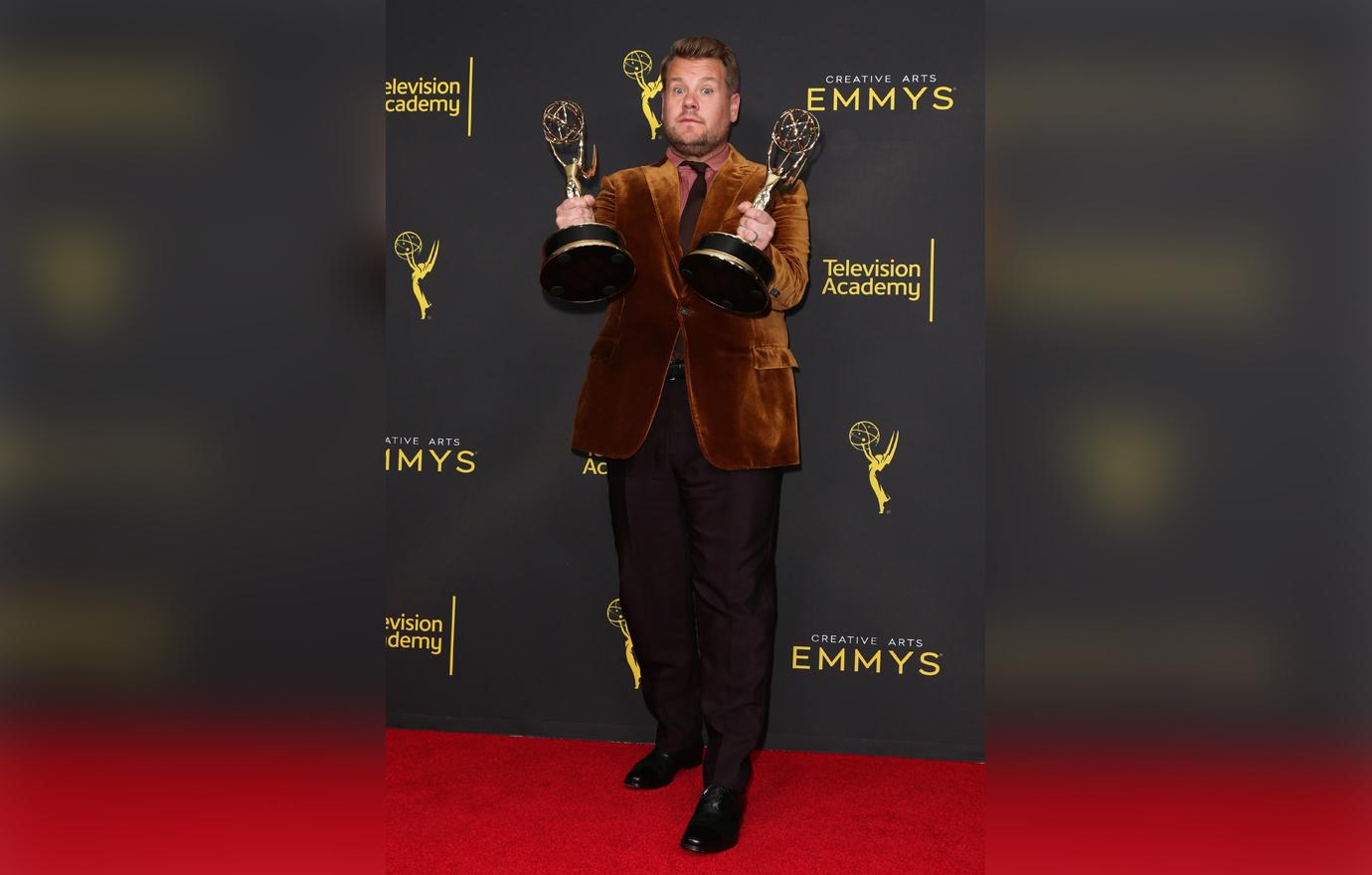 James Corden poses at Emmy Awards