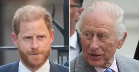 Split photo of Prince Harry, King Charles