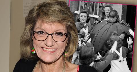 Denise Nickerson in Black TOop and Glasses With Inset Of Her As Violet From Charlie And The Chocolate Factor