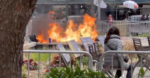 man sets himself on fire outside courthouse donald trump trial