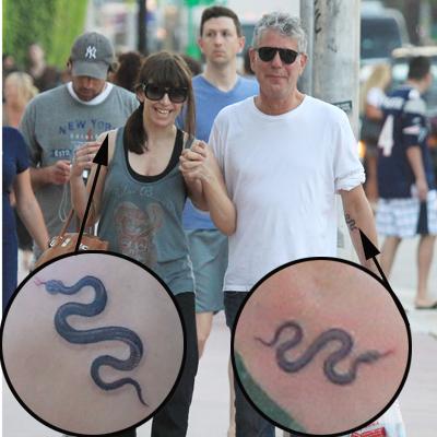 Soju  My wife who starts getting tattoos at age 35 Me me dats who Ive  been contemplating getting this Anthony Bourdain logo tattoo since he drew  it on my arm 10