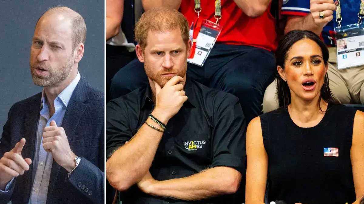 Split photos of Prince William, Prince Harry and Meghan Markle