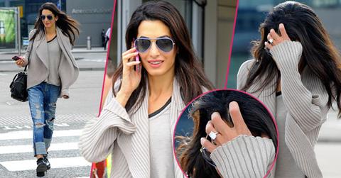 //amal alamuddin engagement ring heathrow wide