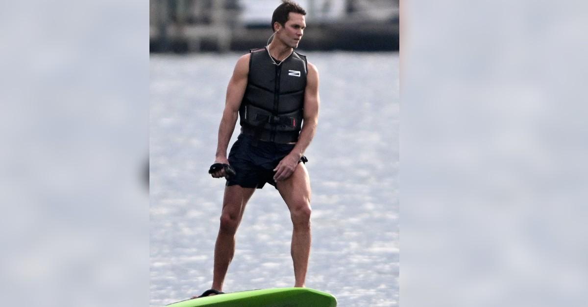 tom brady looks ripped jetboarding outside million miami mansion radar