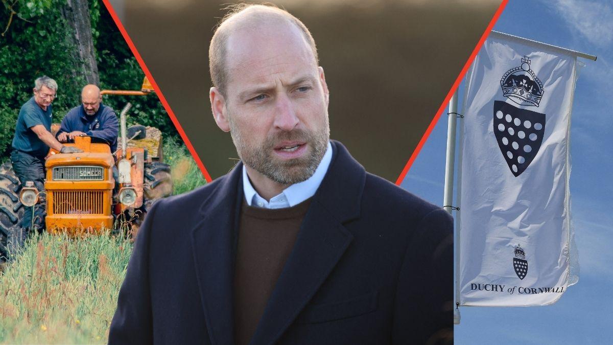 Photo of farmer, Prince William and Duchy of Cornwall flag