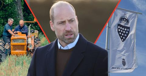 Photo of farmer, Prince William and Duchy of Cornwall flag