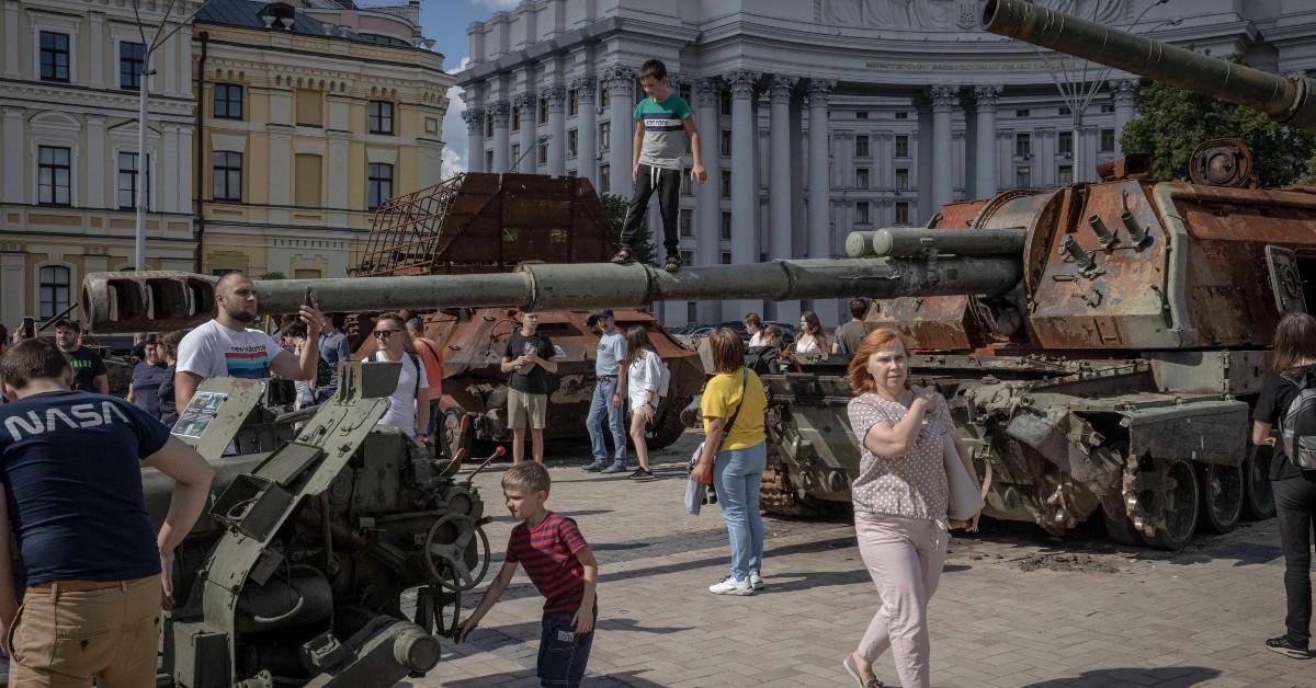 A display of military equipment in Ukraine. 