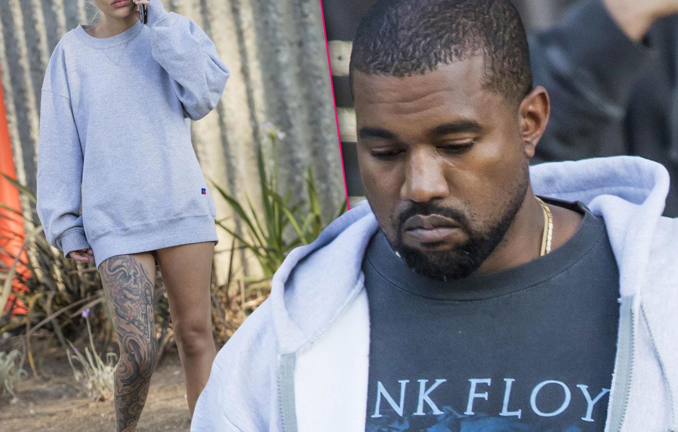 //Kanye west leaves studio pantless model