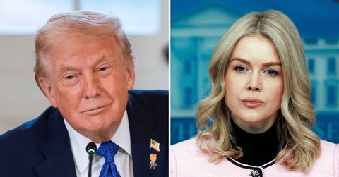 Split photo of Donald Trump, Karoline Leavitt