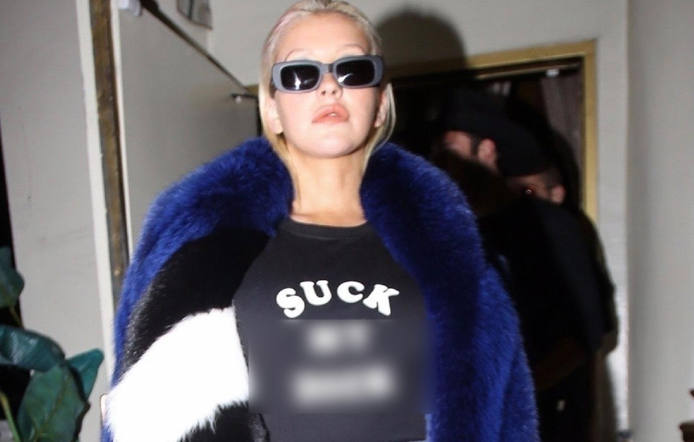 Christina Aguilera Wears Crude T-Shirt In West Hollywood