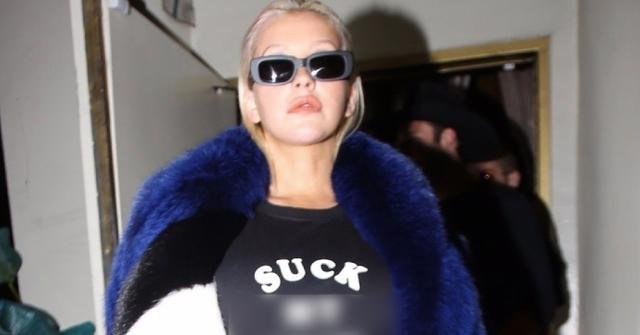Christina Aguilera Wears Crude T-Shirt In West Hollywood