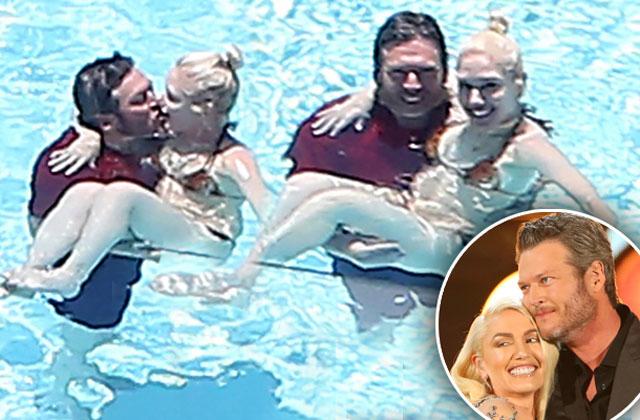 //gwen stefani blake shelton pool bikini kissing pp