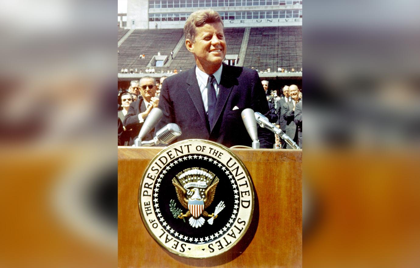 John F Kennedy right before he does his rice university speech in 1962.