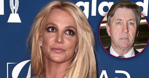 Britney Spears Smiling Wearing Dress with Inset of Her Father Looking Serious