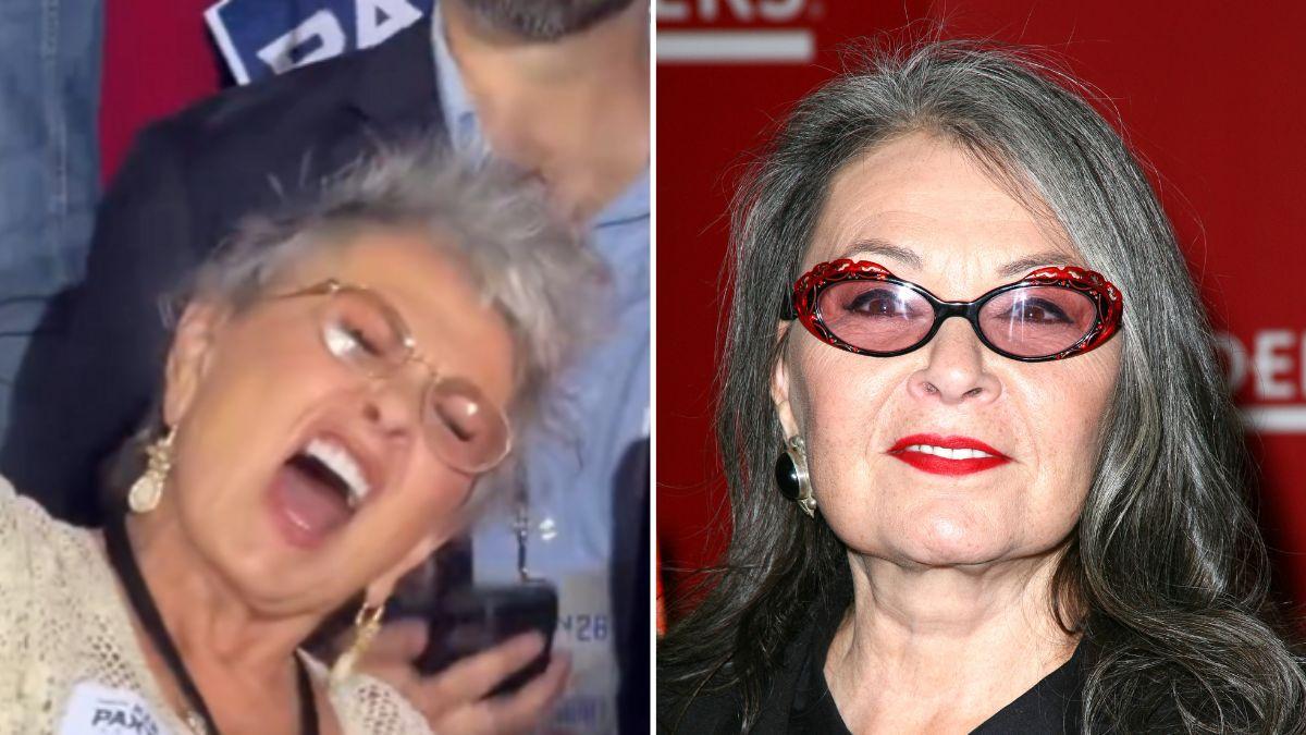 A photo of Roseanne Barr dancing alongside a headshot of Roseanne Barr