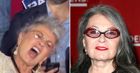 A photo of Roseanne Barr dancing alongside a headshot of Roseanne Barr