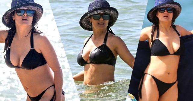 Salma Hayek Bikini Photos On Yacht In Hawaii