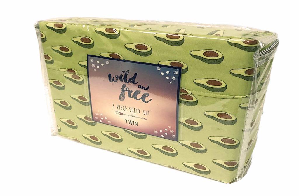 wild free fun novelty themed  piece twin sheet set green avocados x