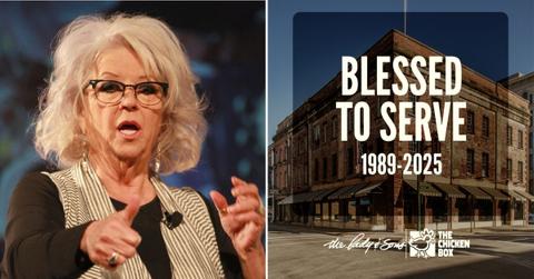 split photo of Paula Deen and Closed Restaurant