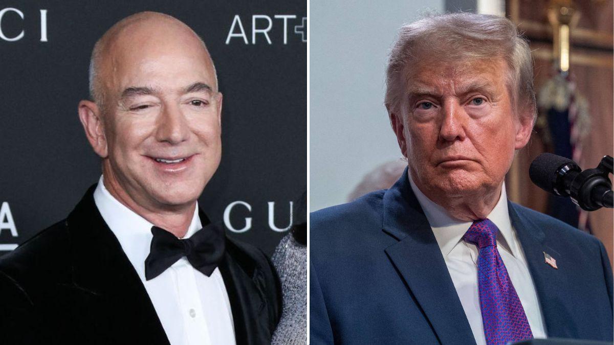 split image of Jeff Bezos and Donald Trump