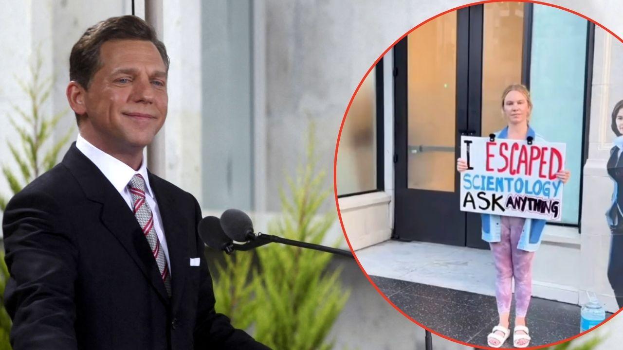 A photo of David Miscavige alongside a photo of Jenna Miscavige