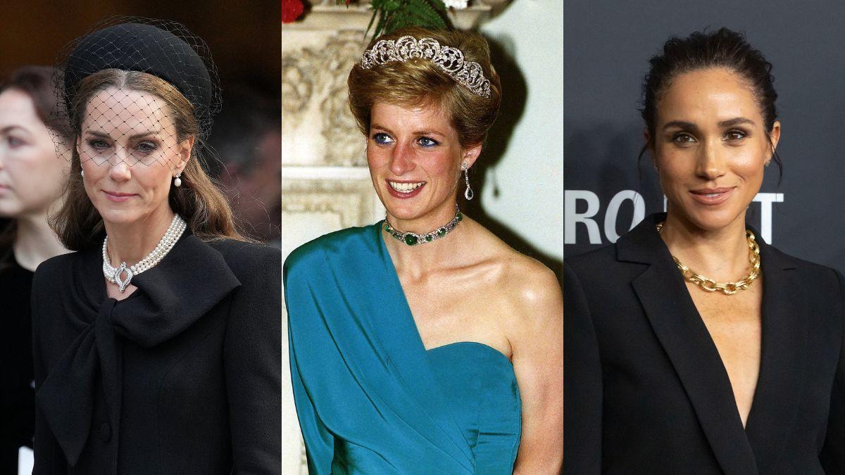 Split photos of Princess Kate, Princess Diana and Meghan Markle