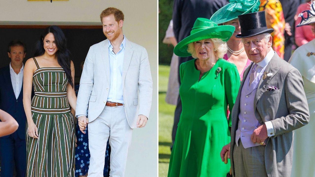 Split photos of Meghan Markle, Prince Harry, King Charles and Queen Camilla