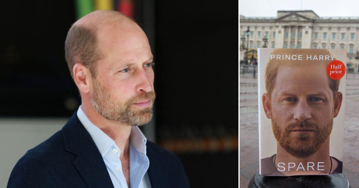 Split photo of Prince William and 'Spare'