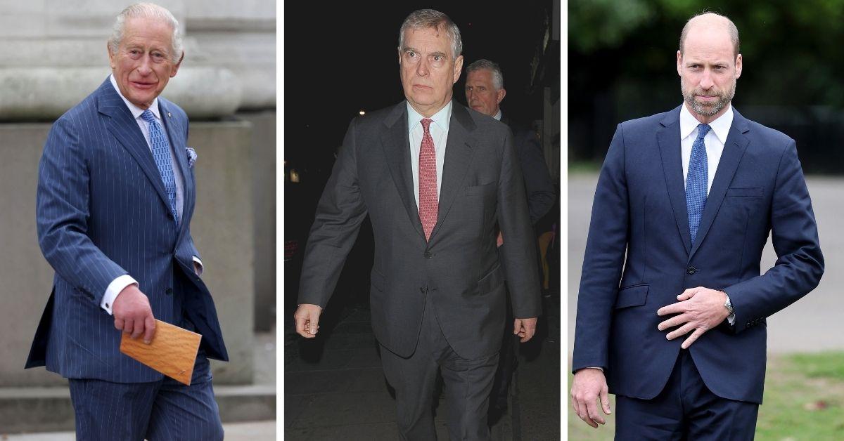 Split photos of King Charles, Prince William and Andrew Windsor