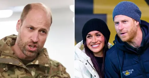 Composite photo of Prince William, Meghan Markle and Prince Harry.