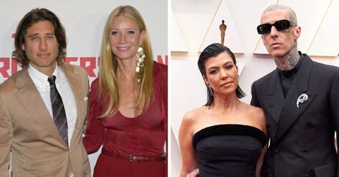 Split photo of Brad Falchuk and Gwyneth Paltrow, Kourtney Kardashian and Travis Barker