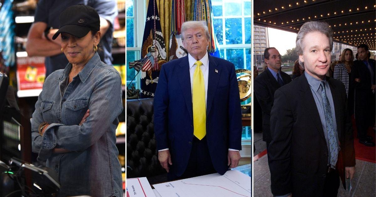 Photo of Kamala Harris, Donald Trump, and Bill Maher