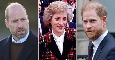 A photo of Prince William alongside a photo of Princess Diana alongside a photo of Prince Harry