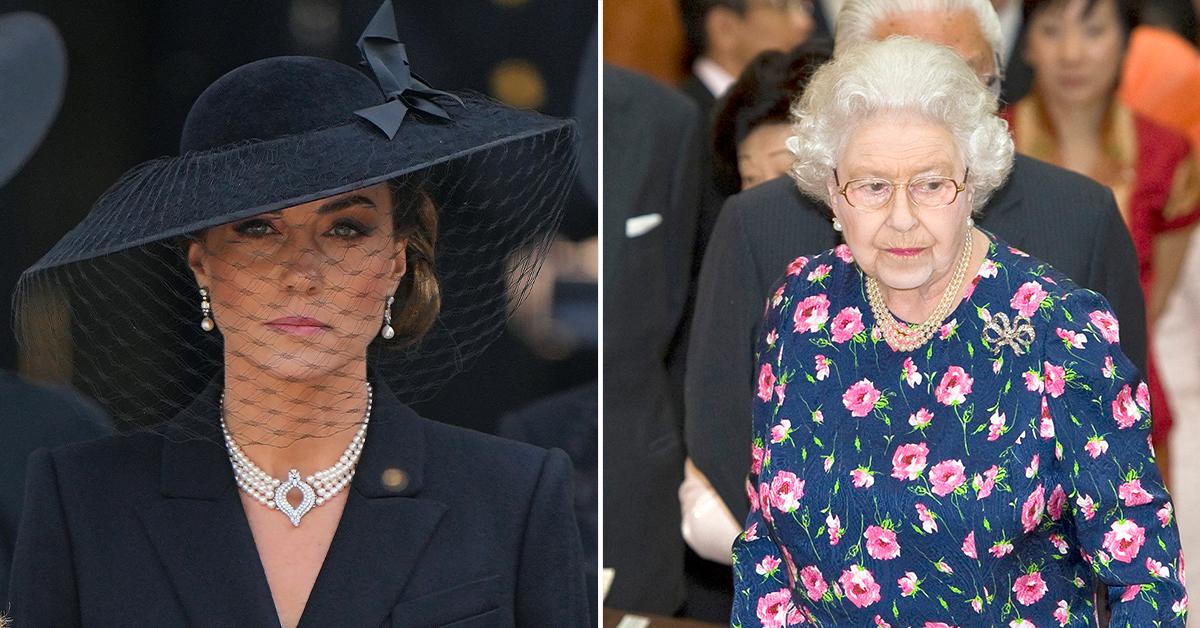 princess of wales kate dons late queens pearl choker earrings for funeral service as royals pay tribute to her majesty pp