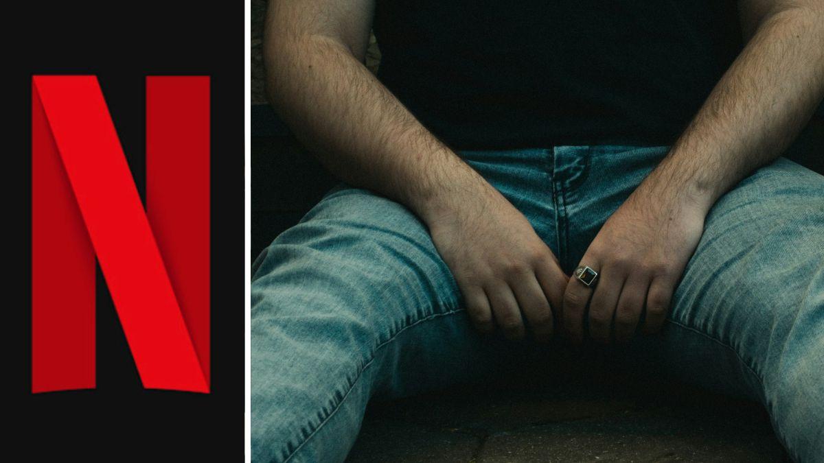 Photo of Netflix logo and man's crotch