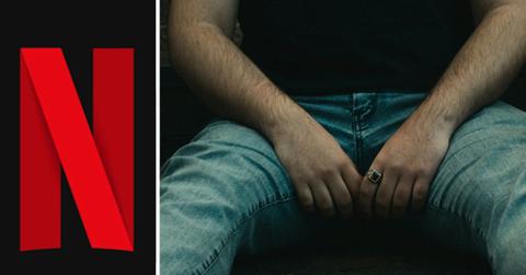 Photo of Netflix logo and man's crotch