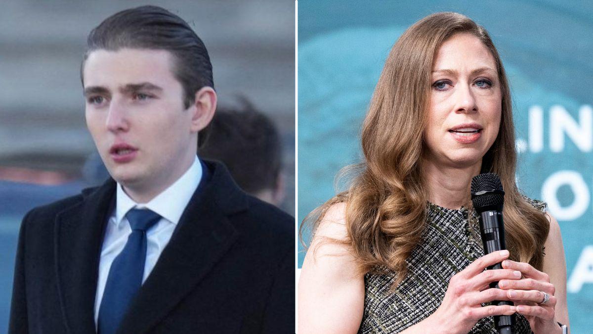 split image of Barron Trump and Chelsea Clinton