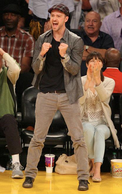 //justin timberlake jessica biel lakers game