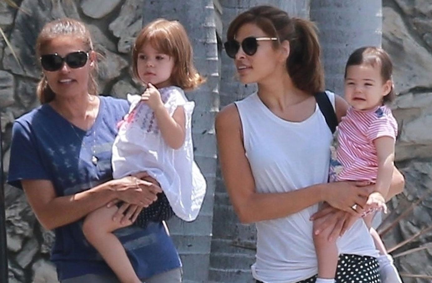 Eva Mendes Takes Daughters Out For Summer Stroll