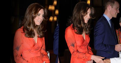 //kate middleton bhutan red dress skinny baby bump pp