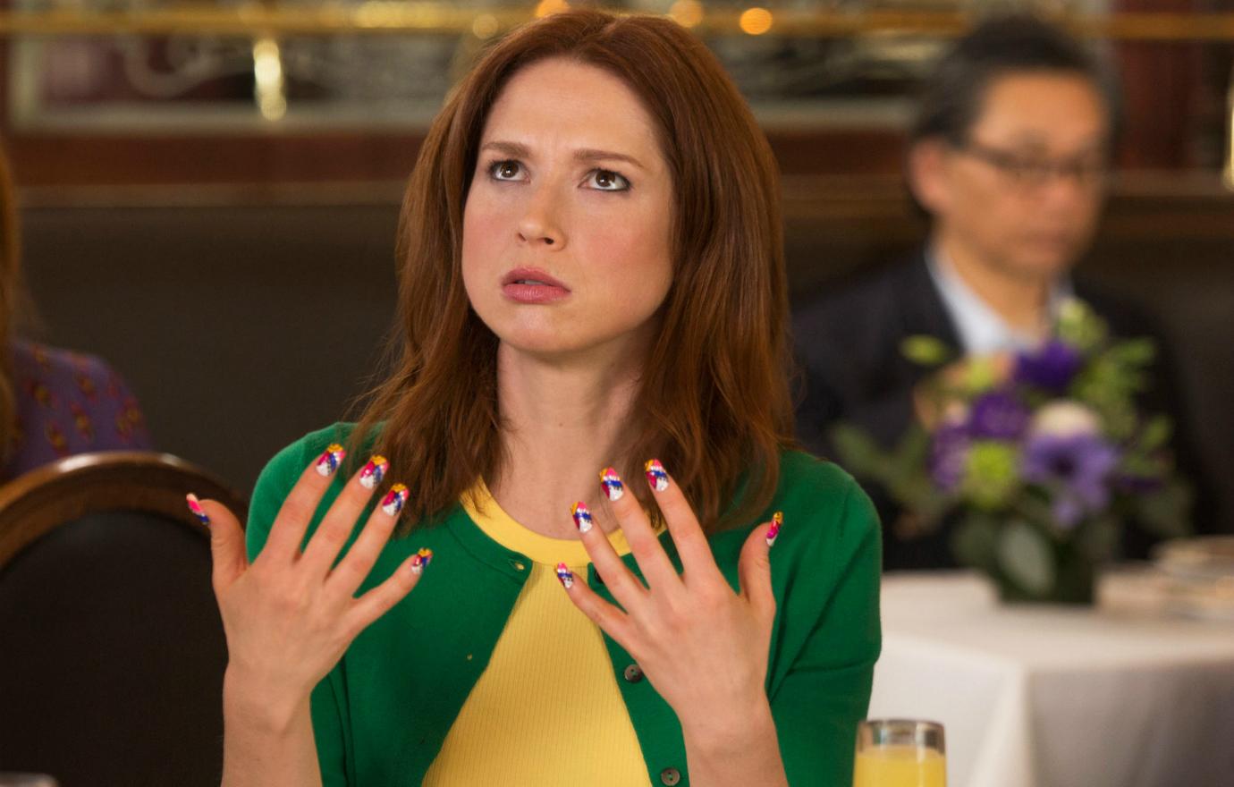 Ellie Kemper, who wore a green sweater over a yellow shirt, had a moment in Unbreakable Kimmy Schmidt.