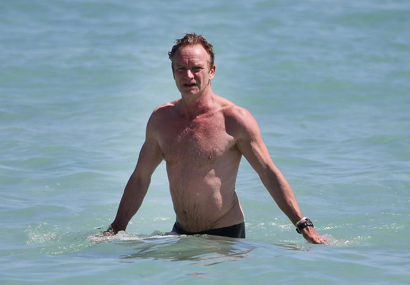 //sting shows off speedo miami beach