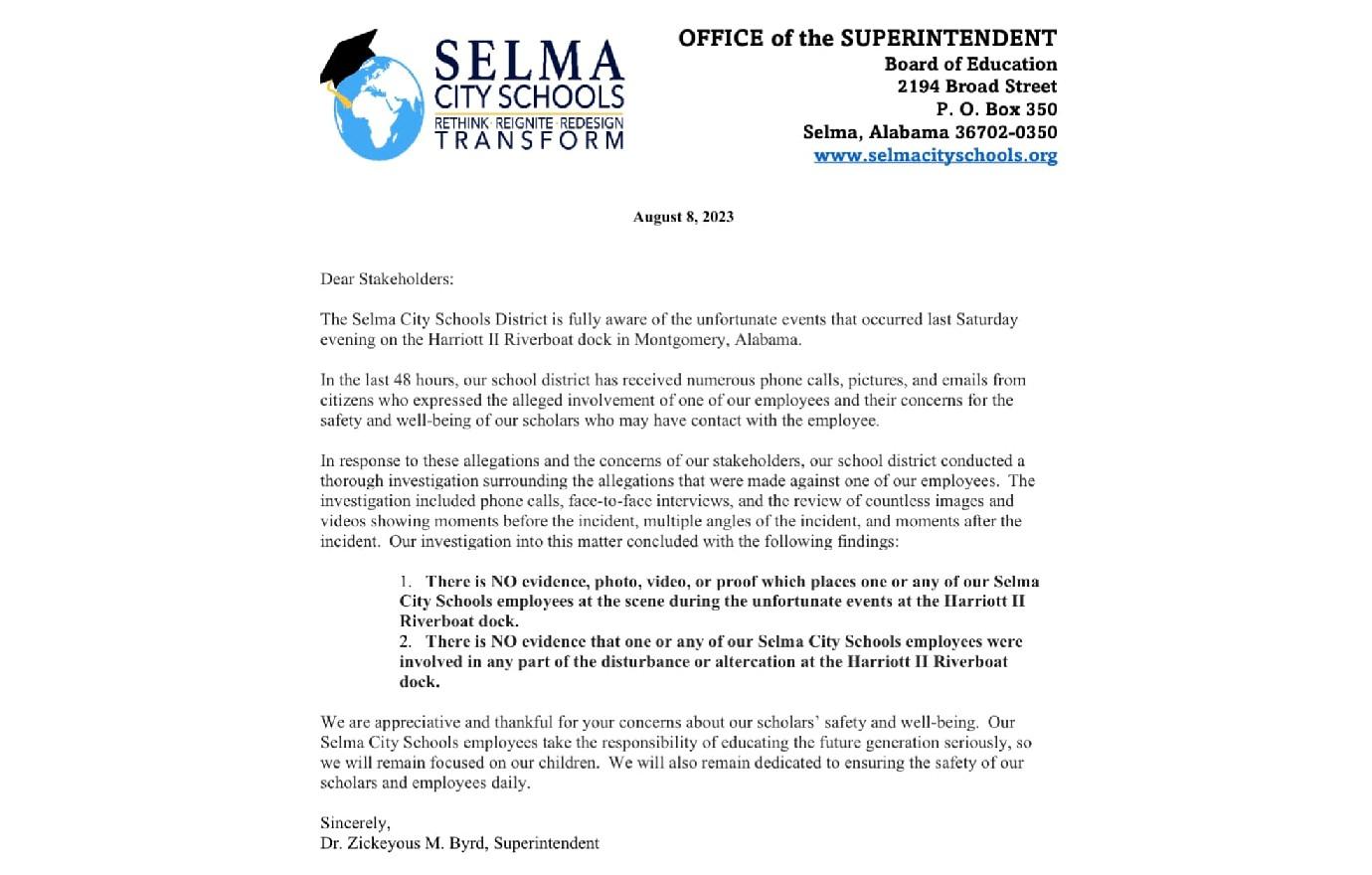 selma city schools statement fb